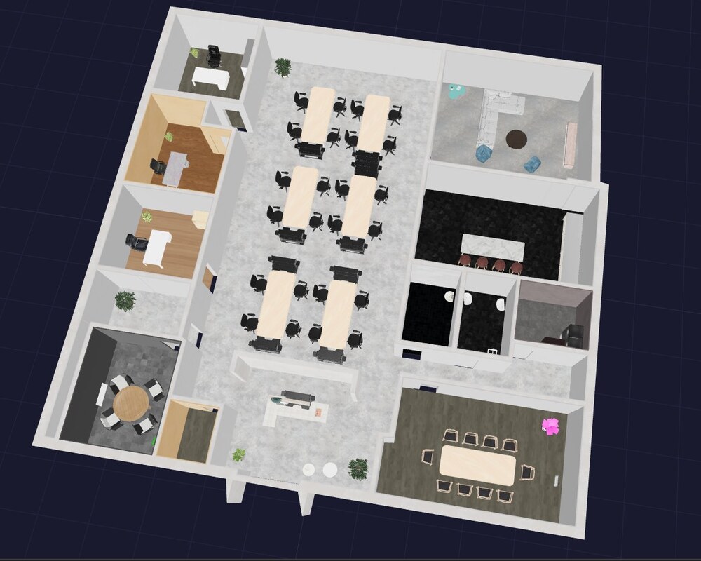A furnished office floorplan generated by Roomseed