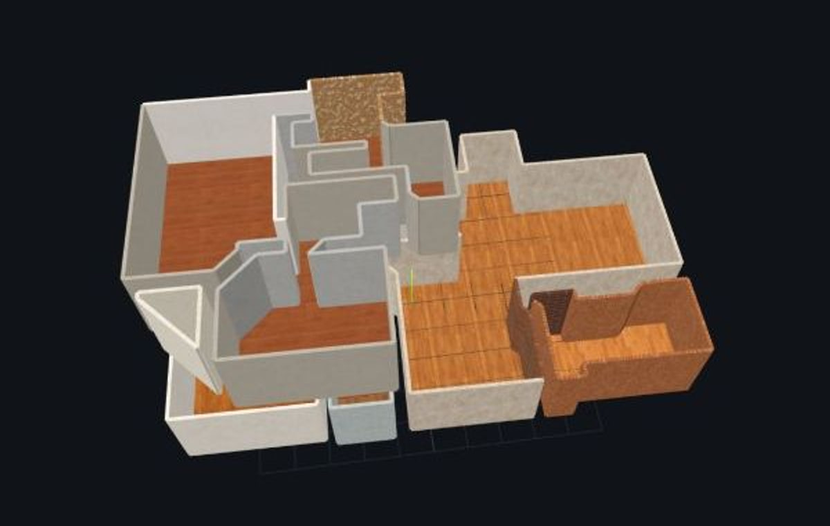 Reconstructed building model with structured walls, floors, and openings